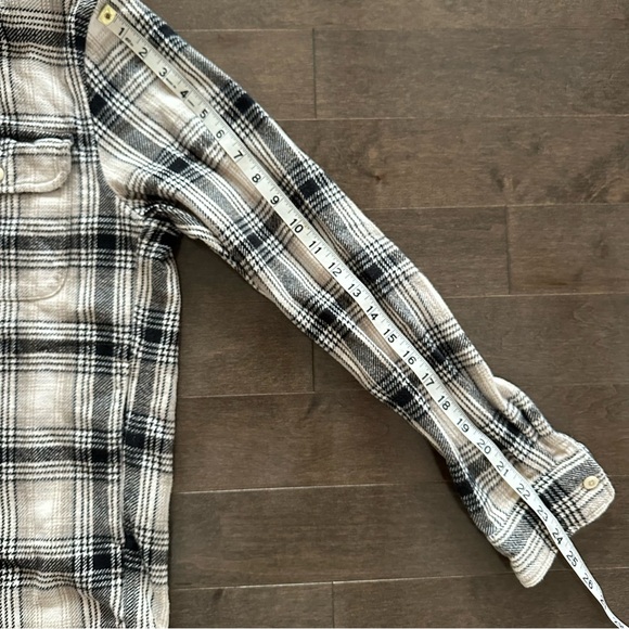 American Eagle Flannel Sherpa Hoodie Cream Black Soft Size S - Picture 10 of 12